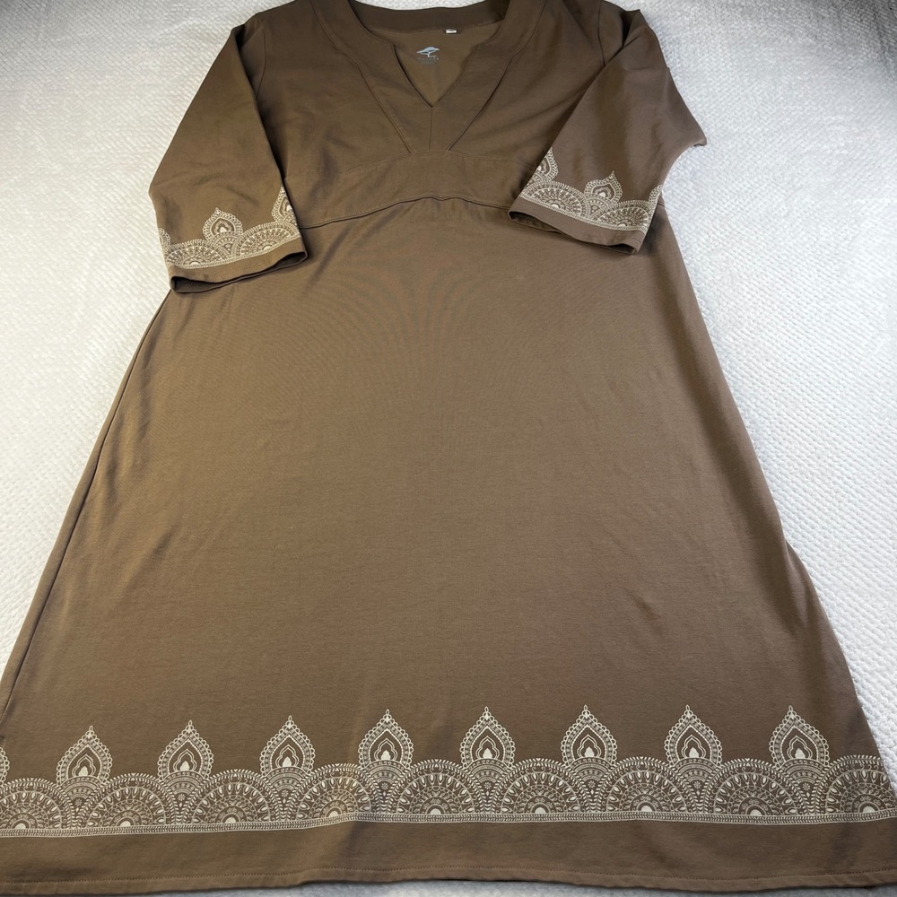Acacia Willa P Women's Brown V Neck 3/4 Sleeve Dress‎ with Embroidered Trim XL - Picture 2 of 9